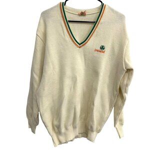 Vintage McArdle Irish Knitwear Cream V-Neck Sweater Shamrock Ireland Logo